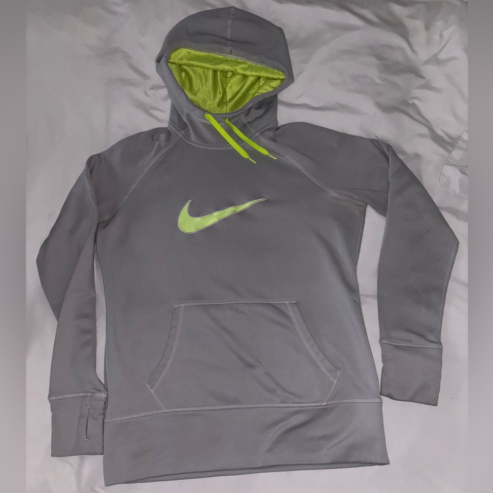 Nike women’s grey with green swoosh, hoodie. Medium. Like new condition.